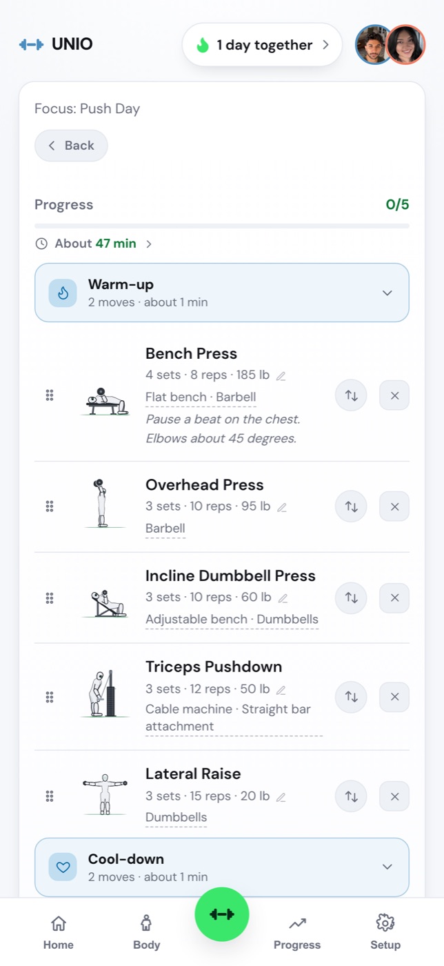 A workout built for one partner, move by move.